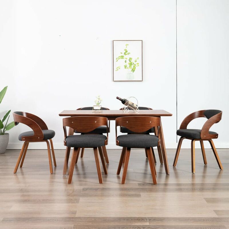 

Sillas de comedor 6 unidades madera curvada y tela gris oscuro