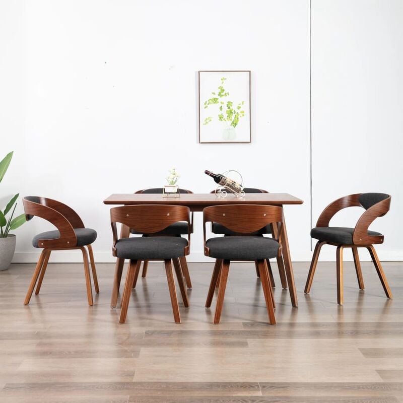 

Sillas de comedor 6 unidades madera curvada y tela gris oscuro