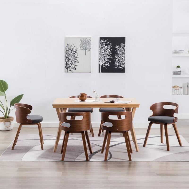 

BHD - Sillas de comedor 6 unidades madera curvada y tela gris oscuro