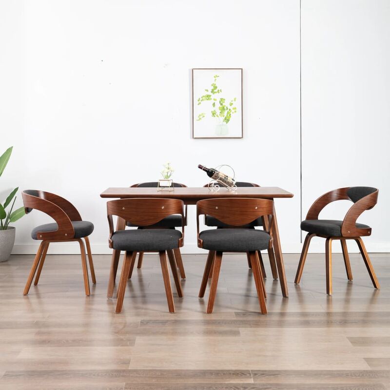 

Sillas de comedor 6 unidades madera curvada y tela gris oscuro