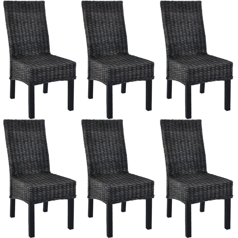 

Sillas de comedor 6 unidades ratán Kubu y madera mango negro - Negro
