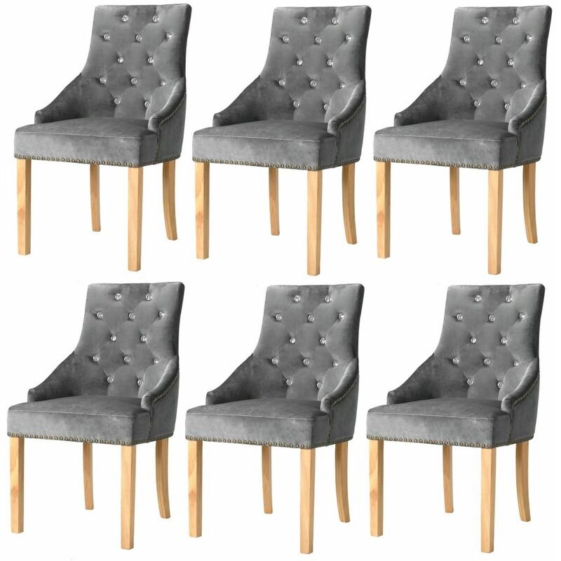 

BHD - Sillas de comedor 6 unidades roble macizo y terciopelo plateado