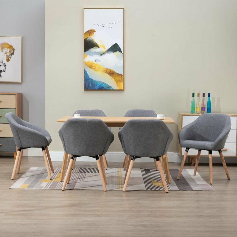 

Happyshopping - Sillas de comedor 6 unidades tela gris claro