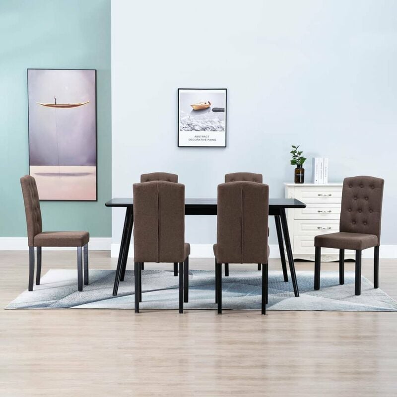 

Happyshopping - Sillas de comedor 6 unidades tela marron
