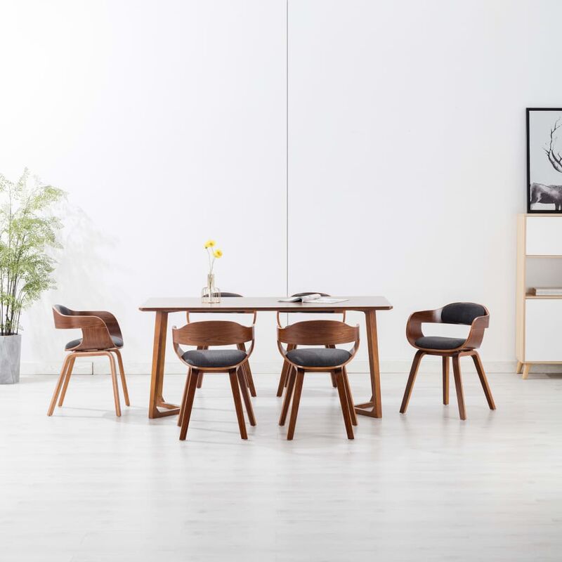 

BHD - Sillas de comedor 6 unidades tela y madera curvada gris oscuro