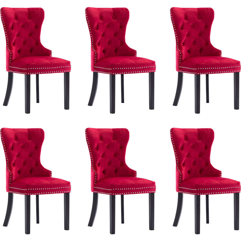 

vidaXL Sillas de Comedor Terciopelo 6 Unidades Vino Tinto - Rojo