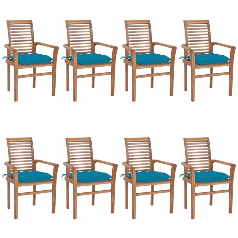 

Sillas de comedor 8 uds madera de teca con cojines azul claro