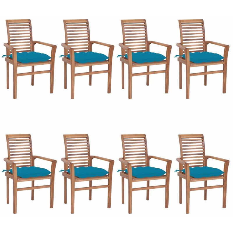 

Sillas de comedor 8 uds madera de teca con cojines azul claro