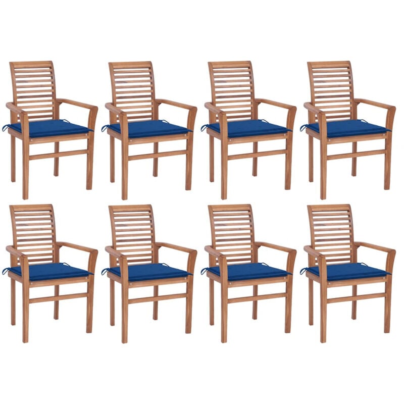 

Sillas de comedor 8 uds madera de teca con cojines azul royal
