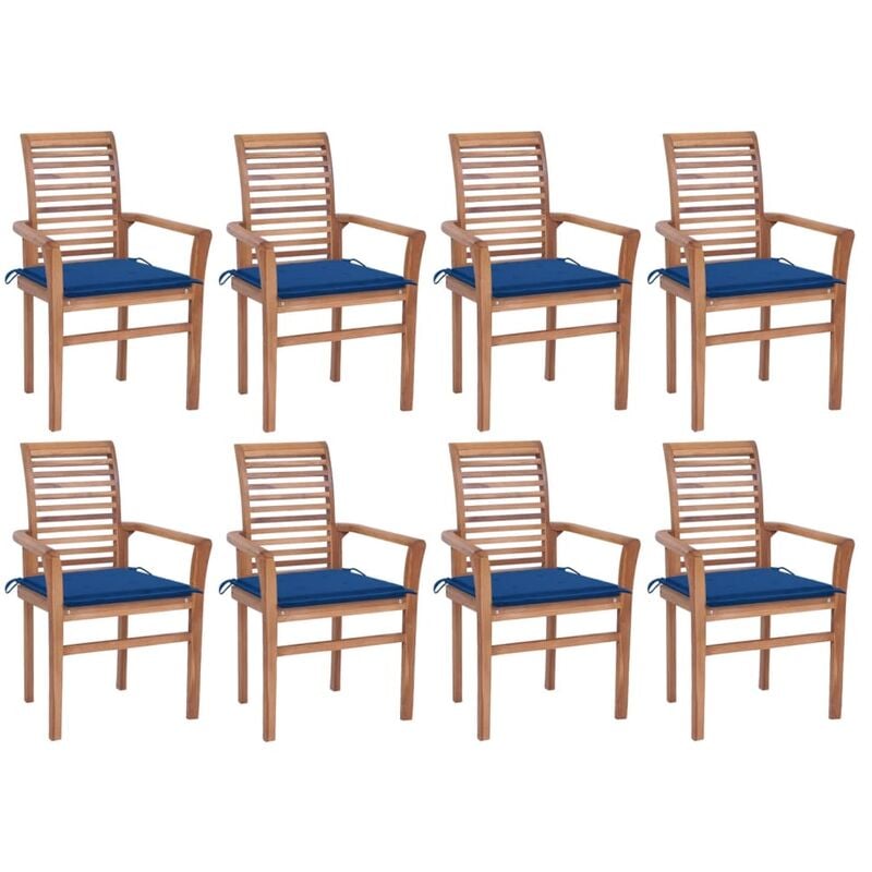 

Sillas de comedor 8 uds madera de teca con cojines azul royal