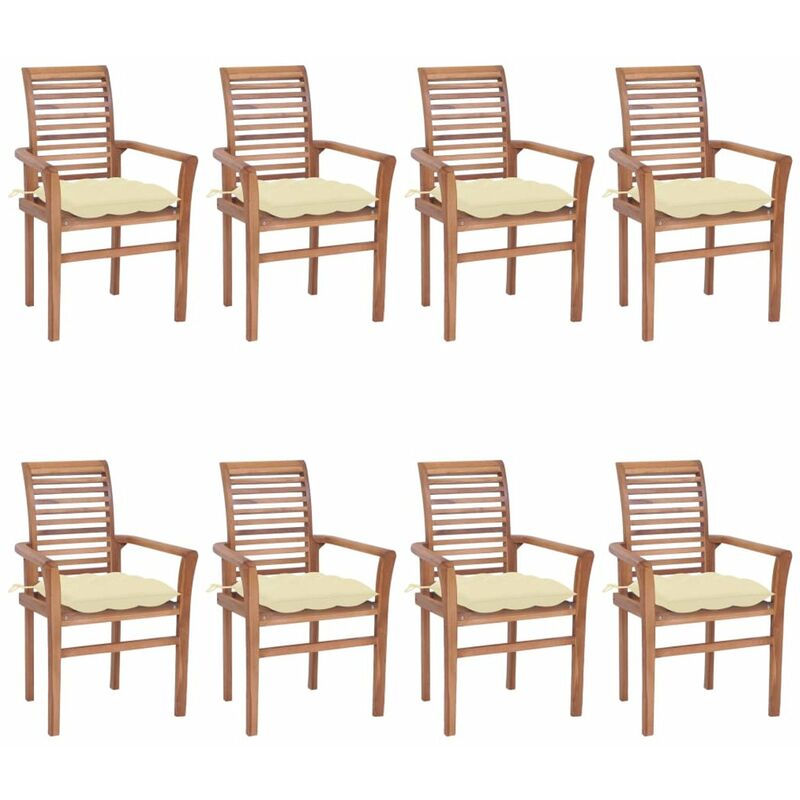 

Sillas de comedor 8 uds madera de teca con cojines crema blanco
