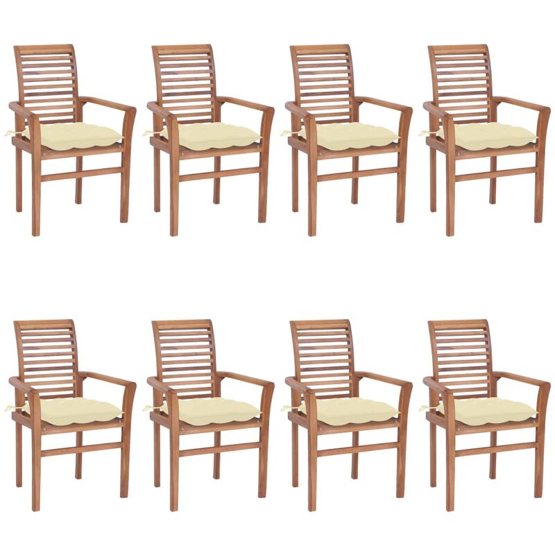 

Sillas de comedor 8 uds madera de teca con cojines crema blanco