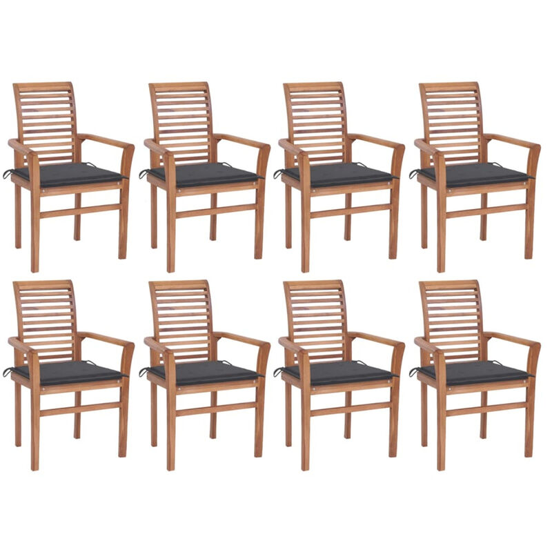 

Sillas de comedor 8 uds teca maciza con cojines gris antracita