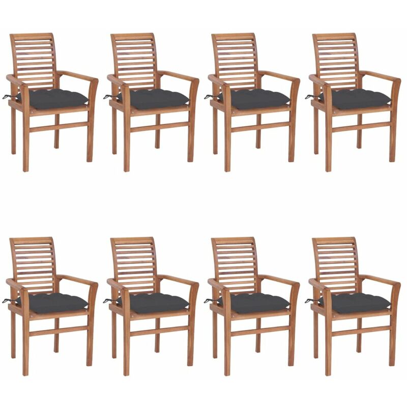 

Sillas de comedor 8 uds teca maciza con cojines gris antracita