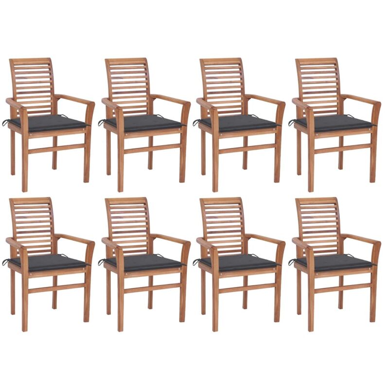 

Sillas de comedor 8 uds teca maciza con cojines gris antracita