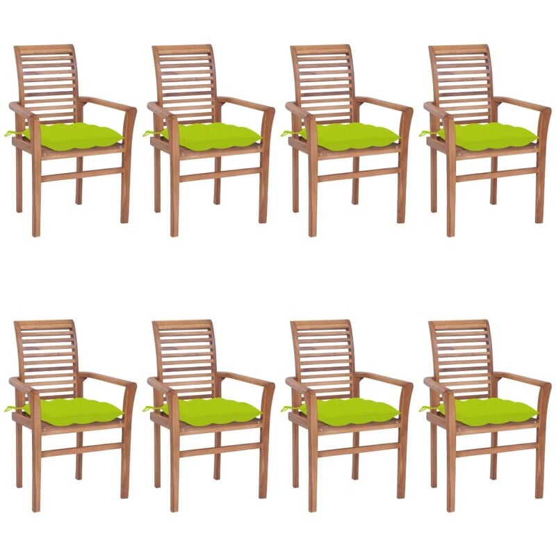 

Sillas de comedor 8 uds teca maciza con cojines verde brillante