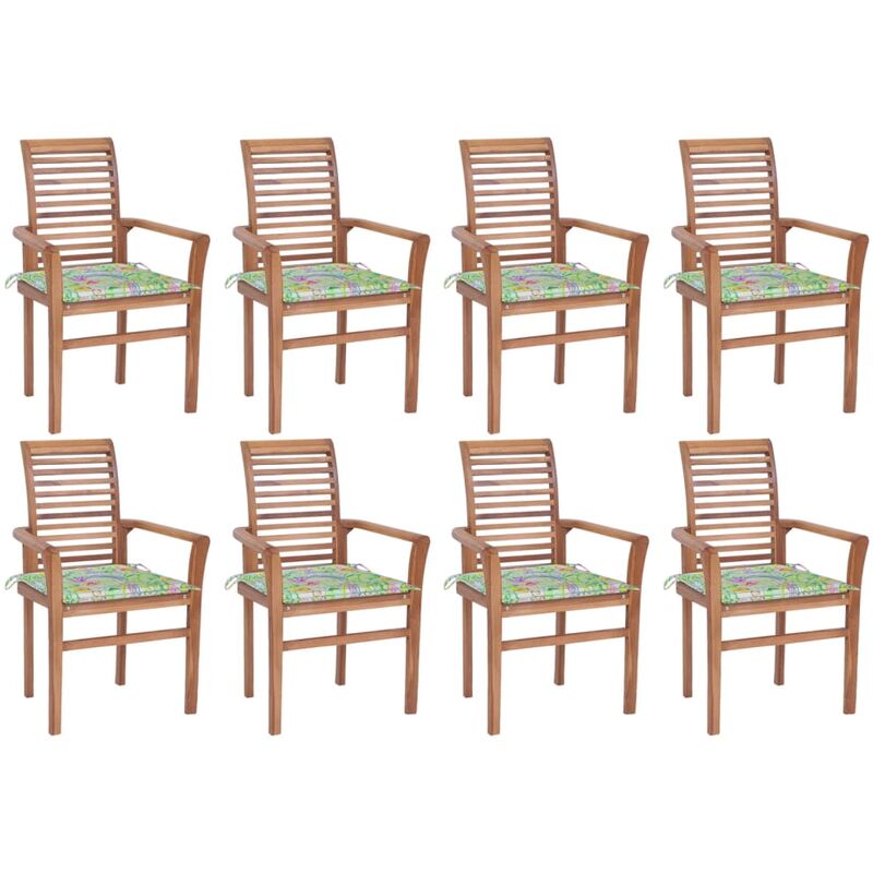 

Sillas de comedor 8 uds teca maciza y cojines estampado hojas