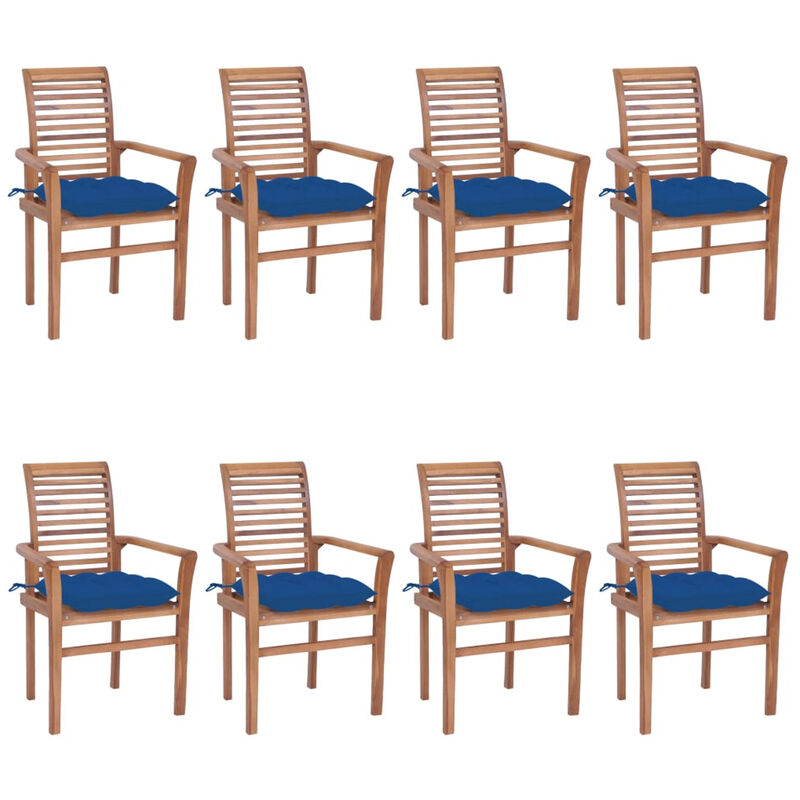 

Happyshopping - Sillas de comedor 8 unidades madera de teca con cojines azules