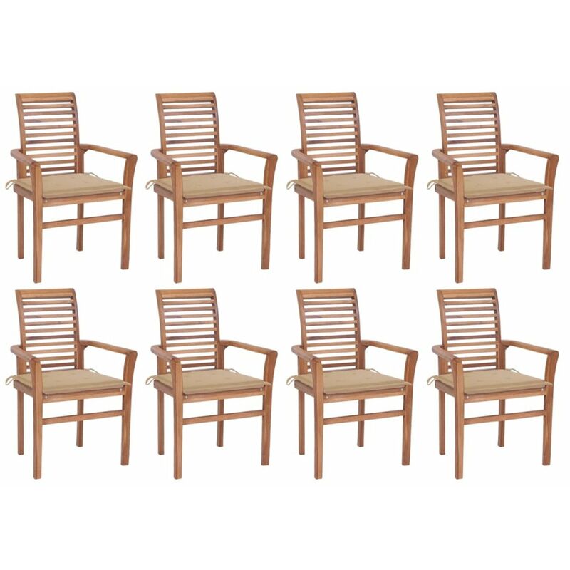 

Sillas de comedor 8 unidades madera de teca con cojines beige