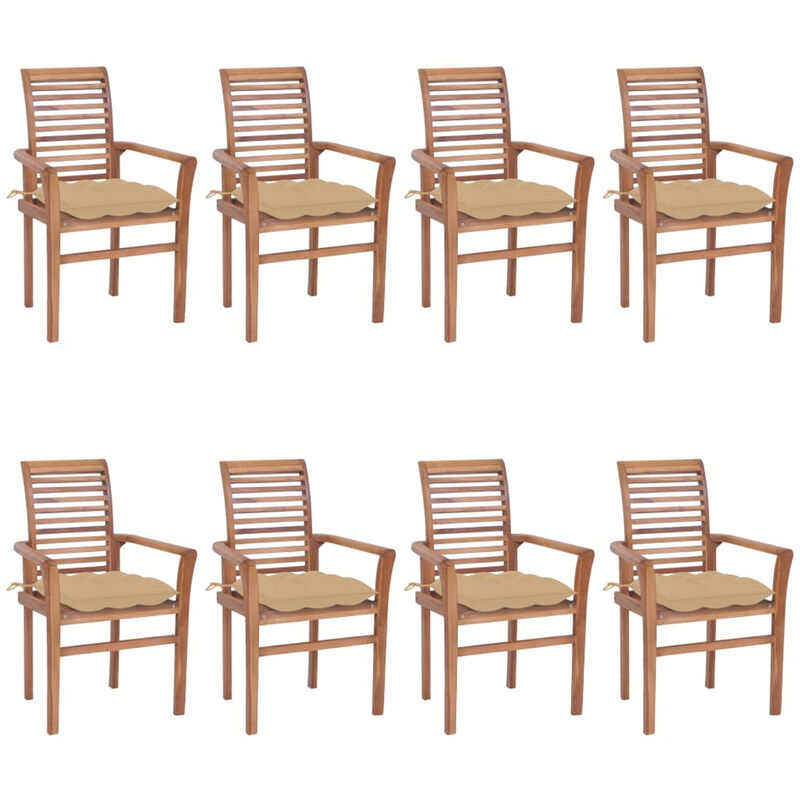 

Sillas de comedor 8 unidades madera de teca con cojines beige