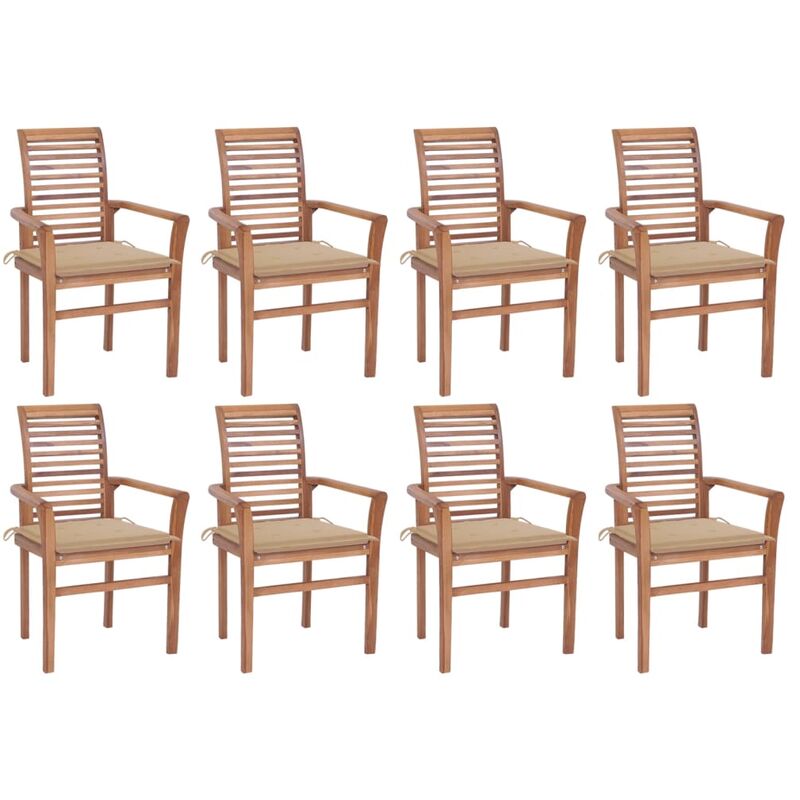 

Sillas de comedor 8 unidades madera de teca con cojines beige