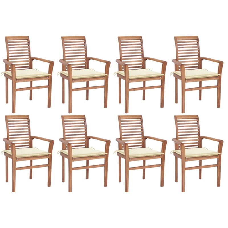 

Sillas de comedor 8 unidades madera de teca con cojines crema