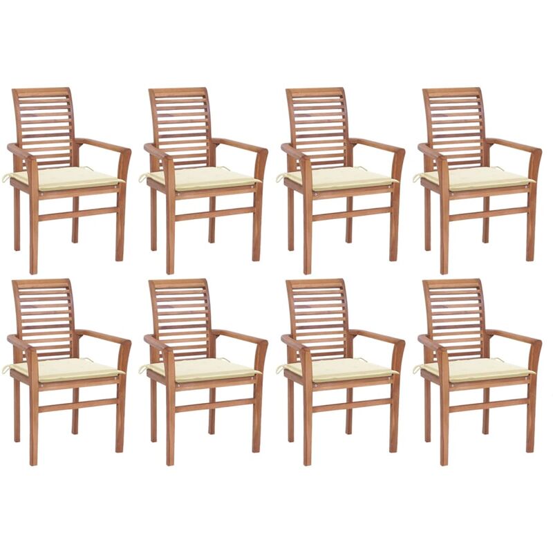 

Sillas de comedor 8 unidades madera de teca con cojines crema
