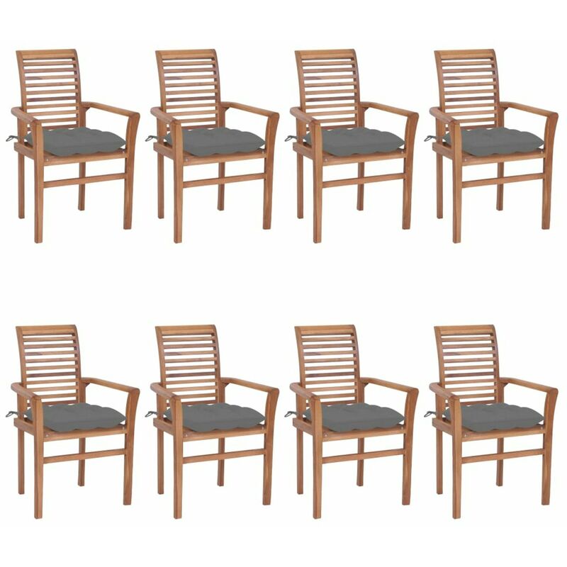 

Sillas de comedor 8 unidades madera de teca con cojines grises
