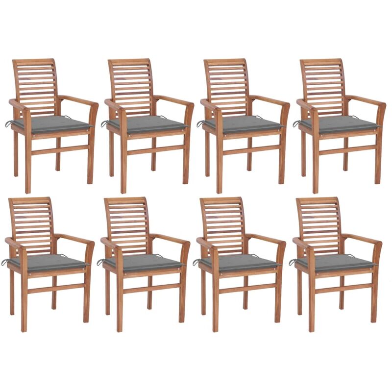 

Sillas de comedor 8 unidades madera de teca con cojines grises