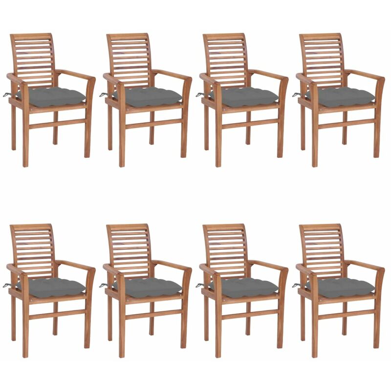 

Sillas de comedor 8 unidades madera de teca con cojines grises