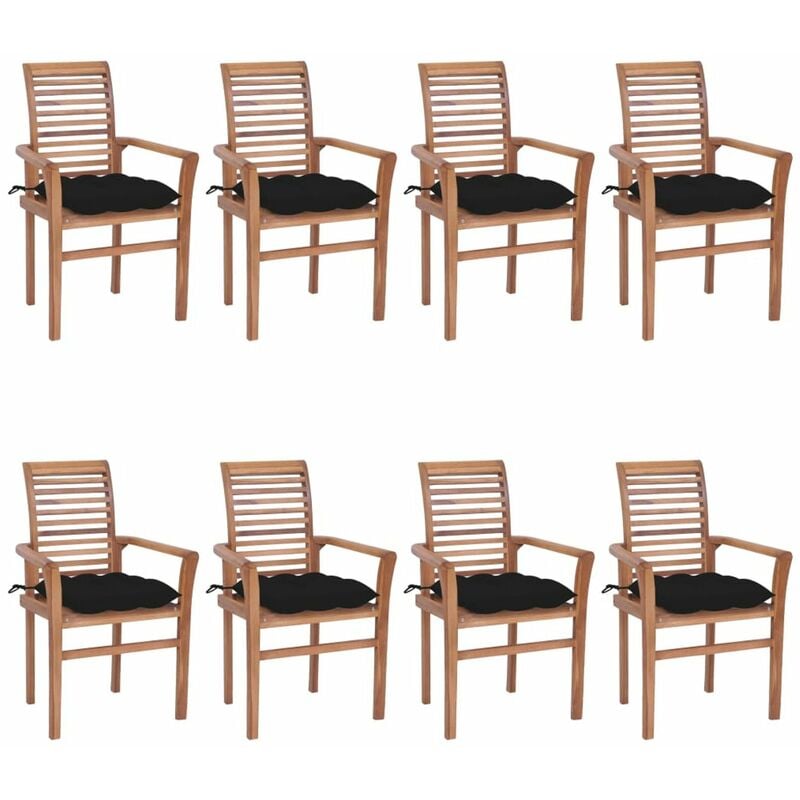 

Sillas de comedor 8 unidades madera de teca con cojines negros