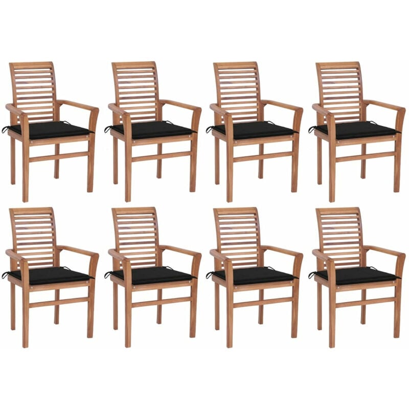 

Sillas de comedor 8 unidades madera de teca con cojines negros
