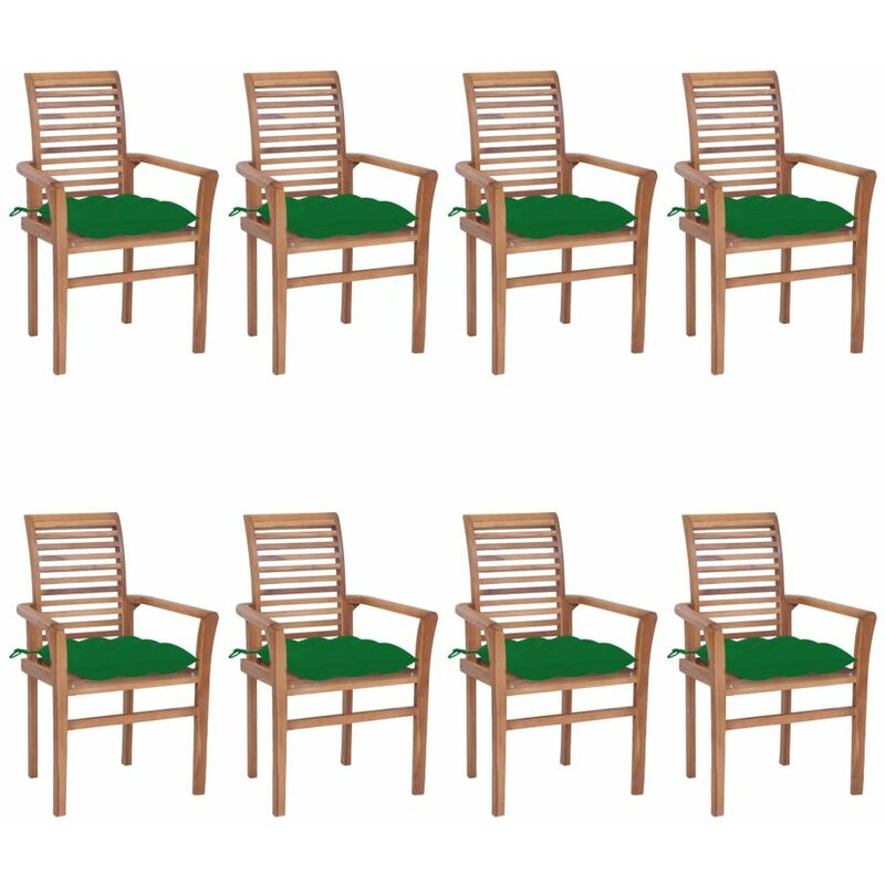 

Sillas de comedor 8 unidades madera de teca con cojines verdes