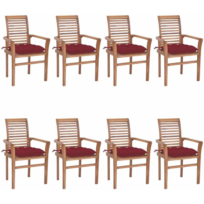 

Sillas de comedor 8 unidades teca maciza con cojines rojo tinto