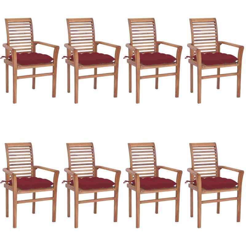 

Sillas de comedor 8 unidades teca maciza con cojines rojo tinto