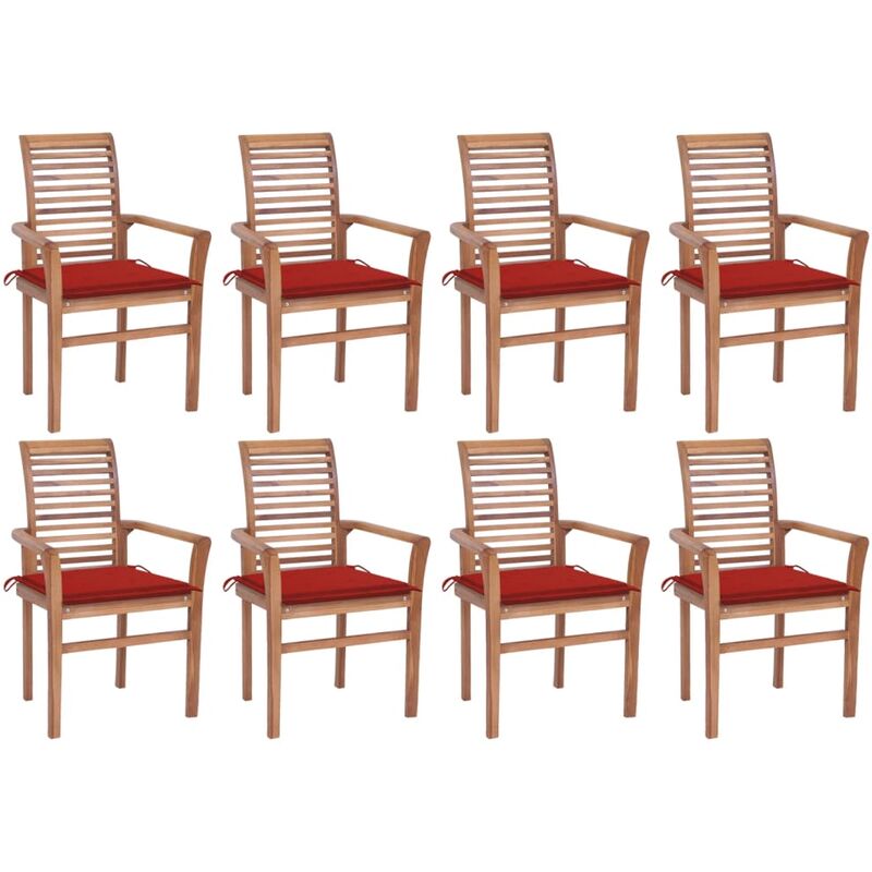 

Sillas de comedor 8 unidades teca maciza con cojines rojos