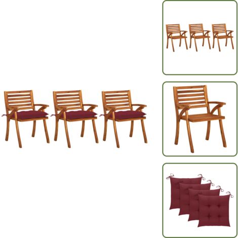 Sillas de comedor acacia - vidaXL Sillas de comedor jardín con cojines 3 uds madera maciza acacia -