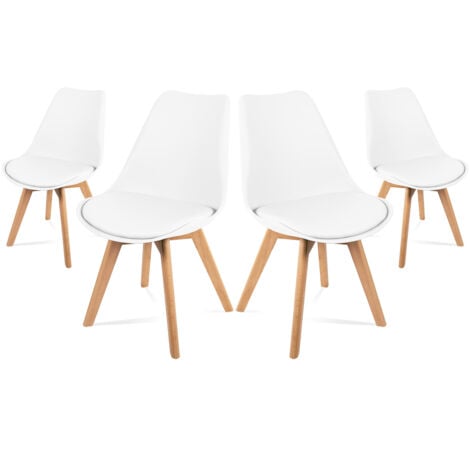 GREENCUT Sillas de comedor blancas, diseño nordico, sillas tulip para salon, oficina, sala de estar, despacho o terraza, respaldo ergonomico, asiento acolchado y patas de madera, estilo escandinavo, blanco, pa