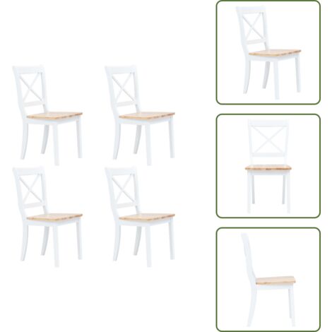 Sillas de comedor blancas - vidaXL Sillas comedor 4 uds madera maciza caucho blanco y madera claro - Sillas de comedor naturales