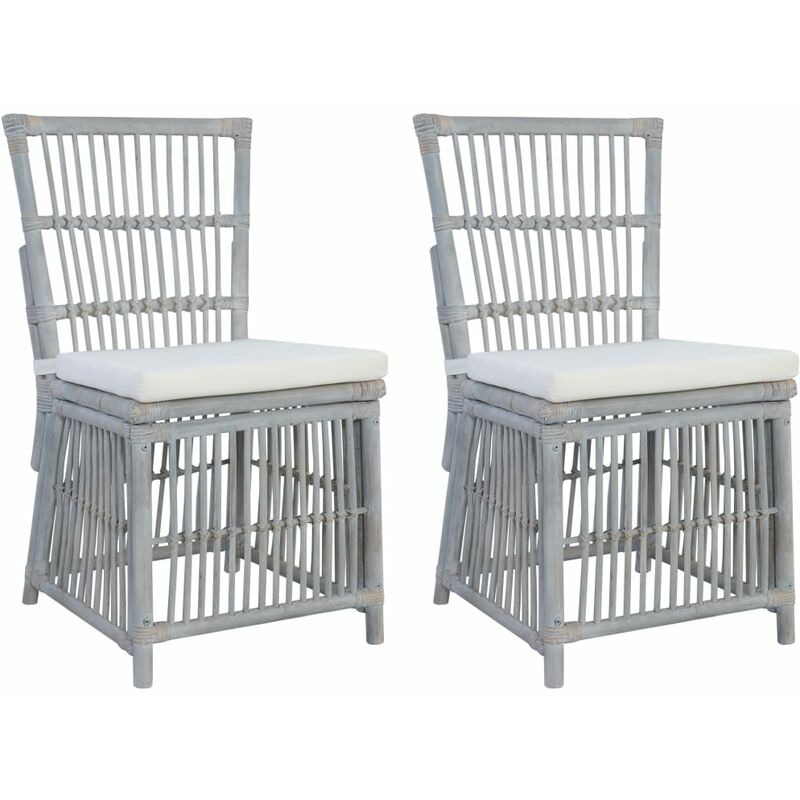 

Sillas de comedor con cojines 2 unidades ratán natural gris