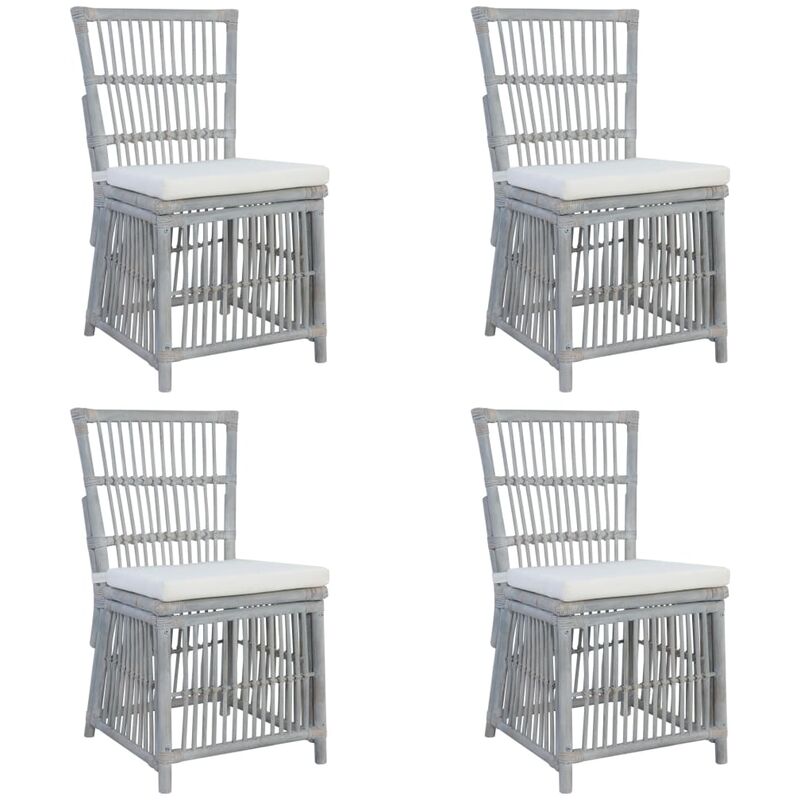 

Sillas de comedor con cojines 4 unidades ratán natural gris