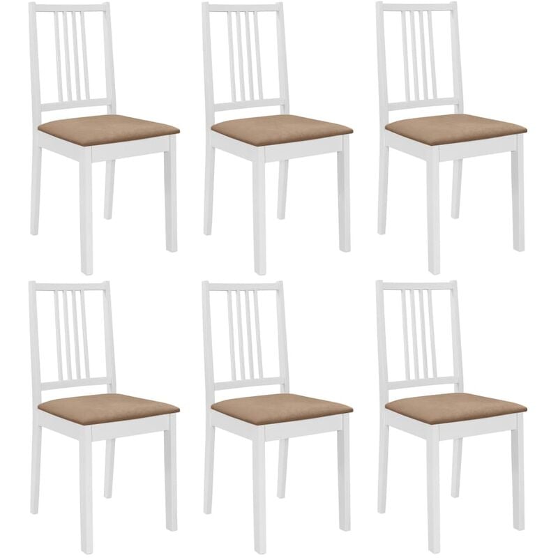 

Happyshopping - Sillas de comedor con cojines de madera maciza blanca 6 unidades