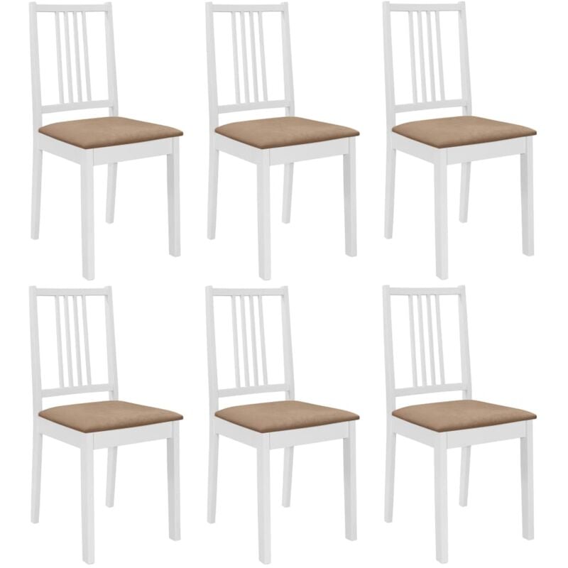 

Madera Maciza Sillas de Comedor con Cojines Blanca 6 Unidades - Blanco - Vidaxl