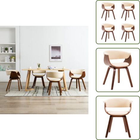 Sillas de comedor con cuero sintético - vidaXL Sillas de comedor 4 uds madera curvada y cuero sintético crema - Sillas de comedor crema