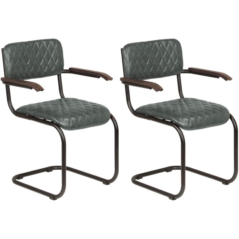 

Happyshopping - Sillas de comedor con reposabrazos 2 uds cuero autentico gris
