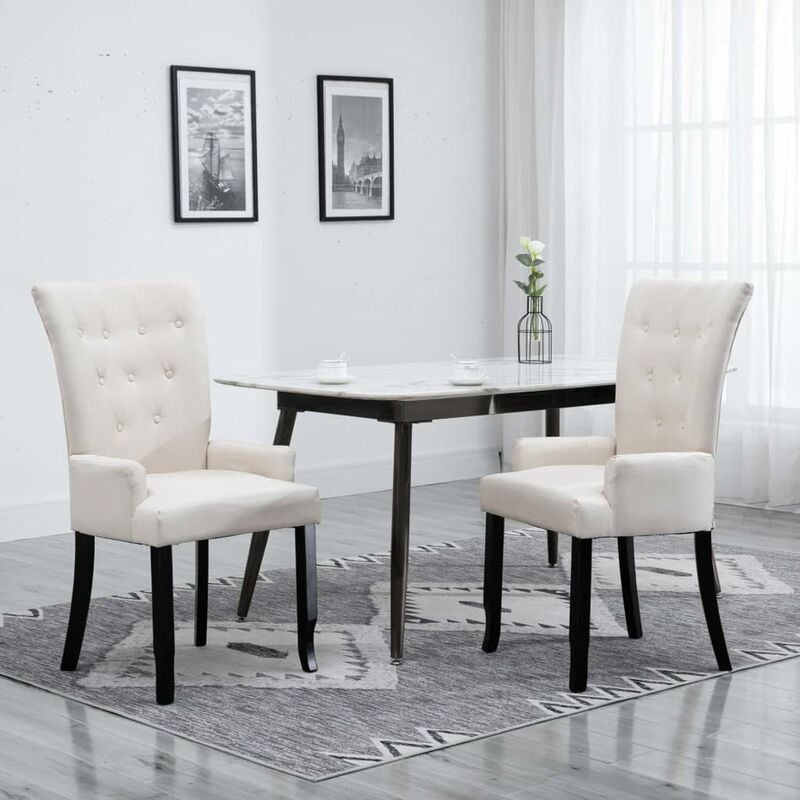 

Sillas de comedor con reposabrazos 2 unidades de tela beige