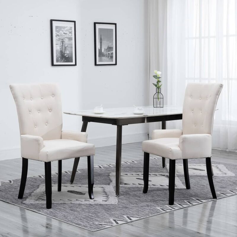 

Sillas de comedor con reposabrazos 2 unidades de tela beige - Beige