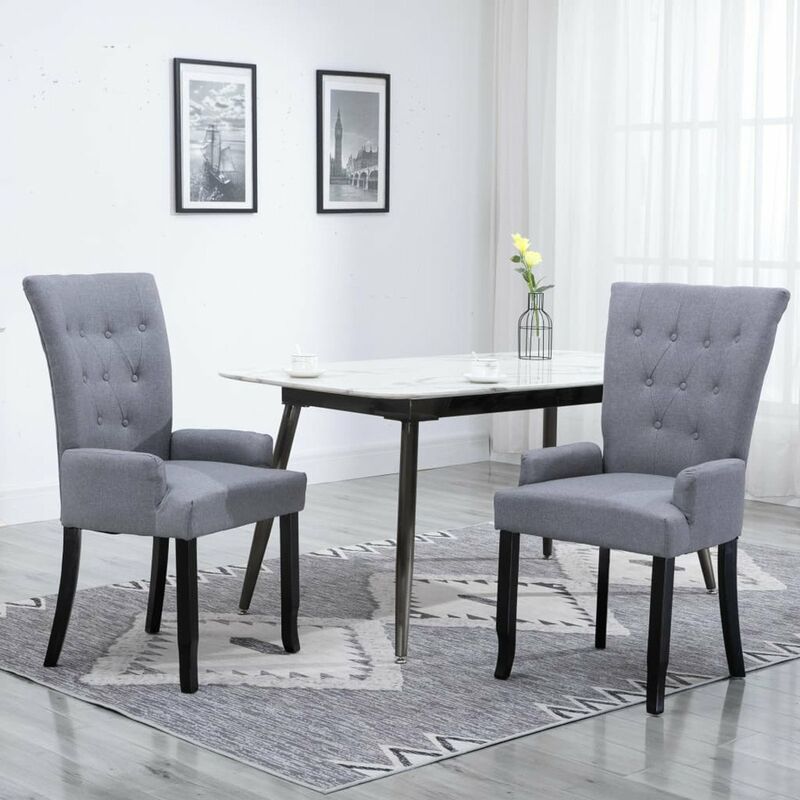 

Happyshopping - Sillas de comedor con reposabrazos 2 unidades tela gris claro