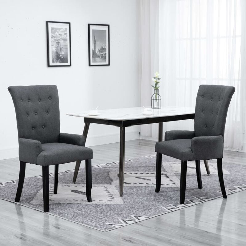

Sillas de comedor con reposabrazos 2 unidades tela gris oscuro