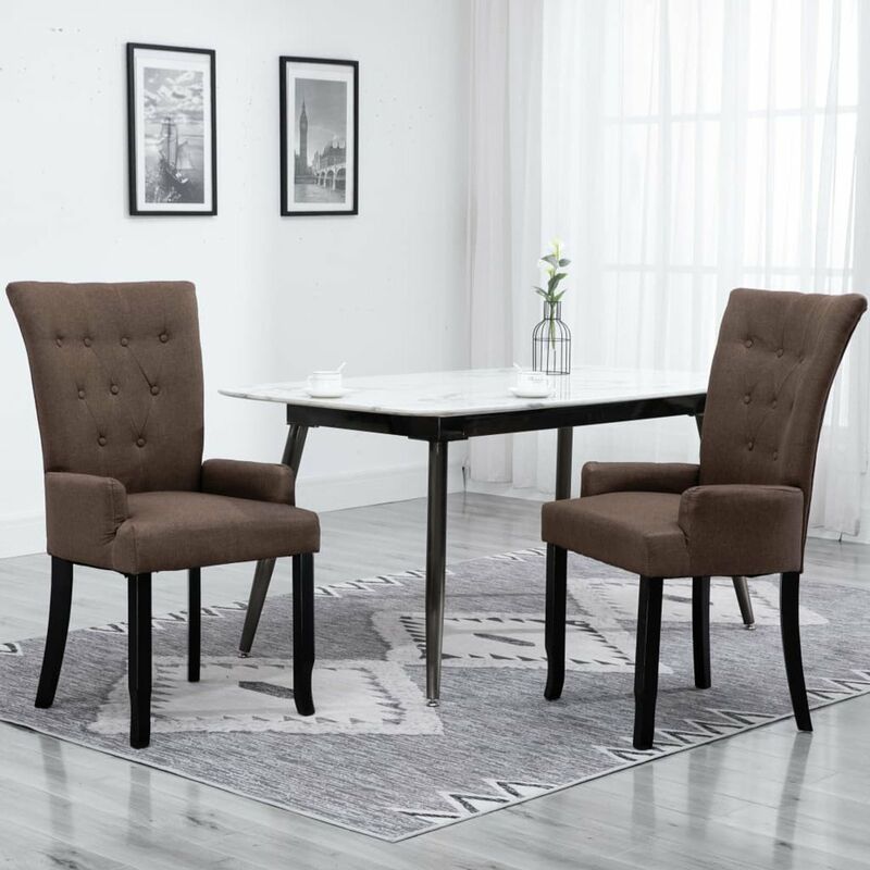 

Happyshopping - Sillas de comedor con reposabrazos 2 unidades tela marron